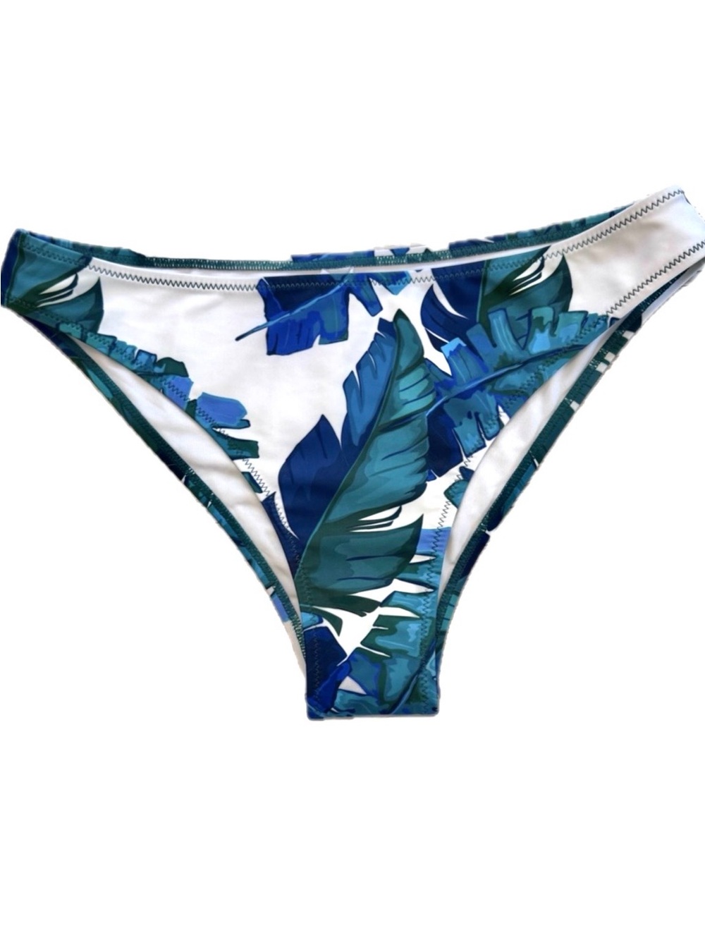 NWT Cupshe Tropical Leaf Bikini Bottoms Blue Teal White M